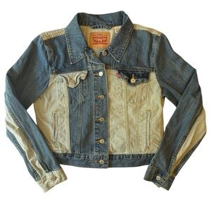 Levi's denim Trucker Jacket with patchwork Railroad stripes size L